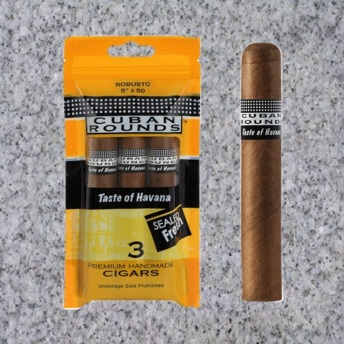 Cuban Rounds: ROBUSTO (4.75&quot;x50) NATURAL FRESH PACK - 3 CIGARS